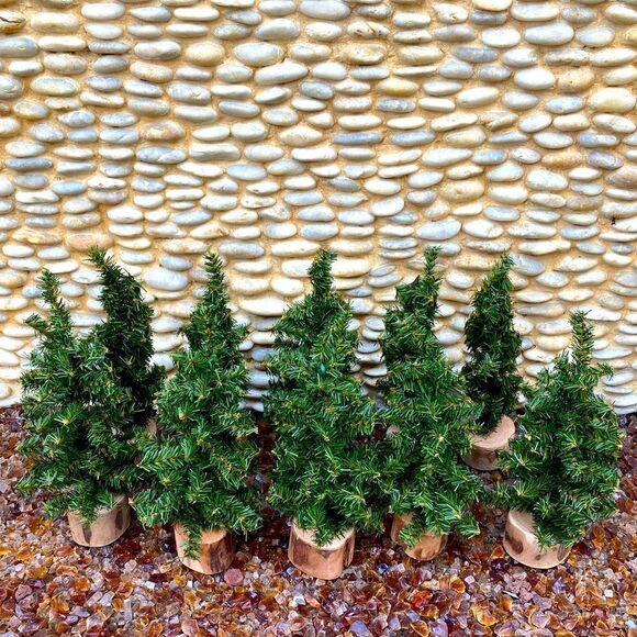 Lot of 10 Ten Miniature Christmas Trees on Tree Stumps. EUC. Decor Holiday - Picture 1 of 5